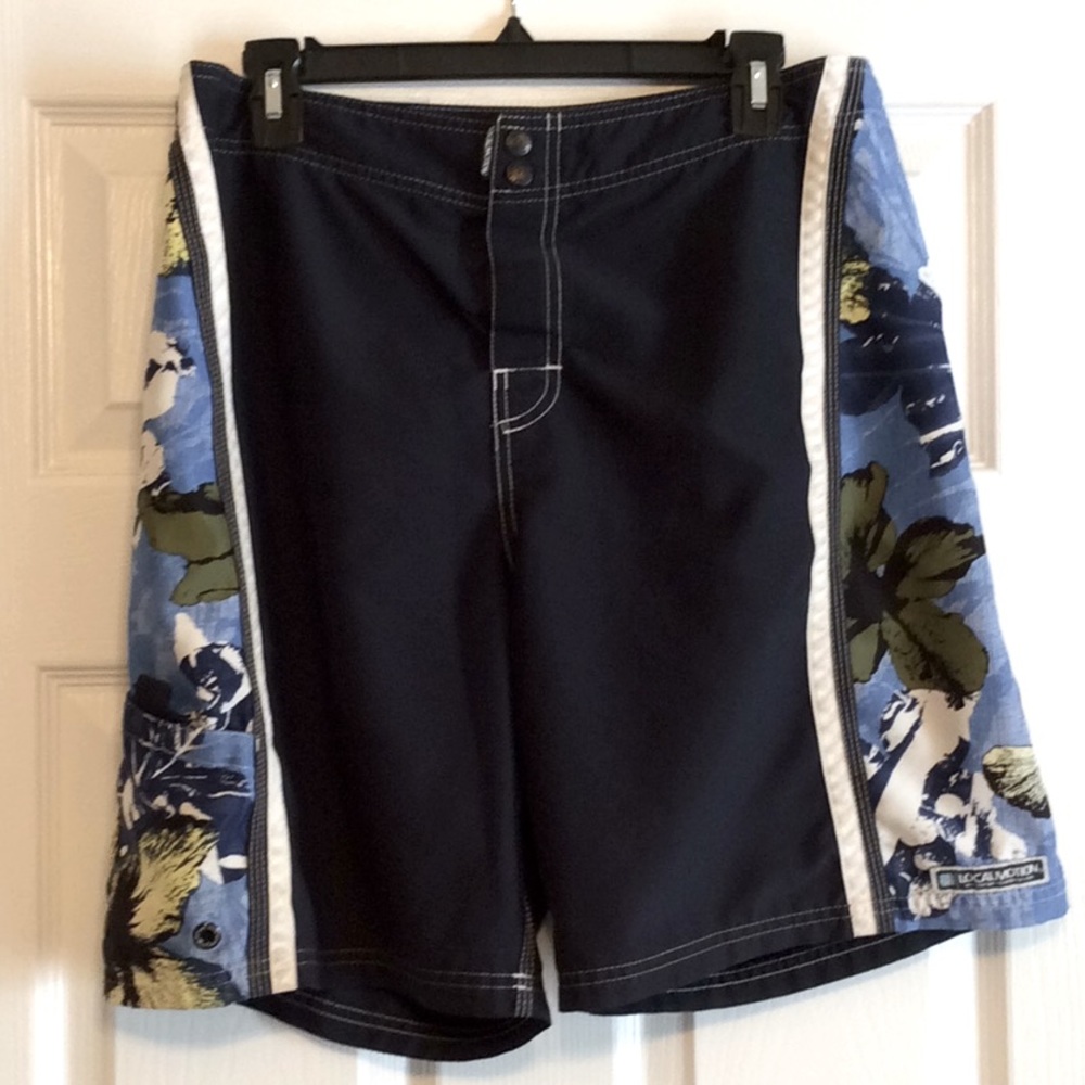 Local Motion Y2K Men’s swim Summer board surf beach shorts with pocket blue W33